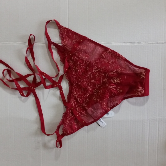 ADORE ME One-Piece Panty Strappy Body Neck Lingerie Burgundy/Gold Florals Sz L - Picture 5 of 7